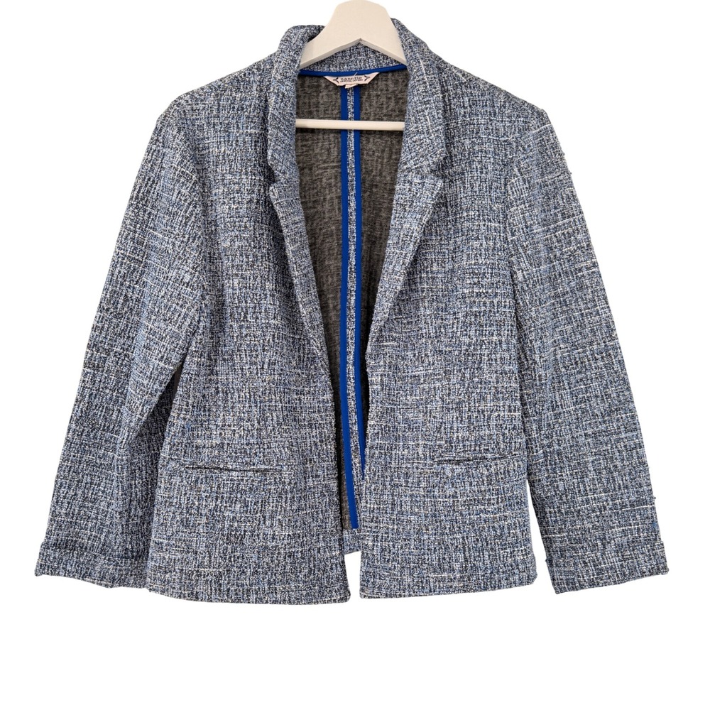 Nanette Lepore Tweed Blazer Womens Size Small‎ Blue Open Front Knit Jacket